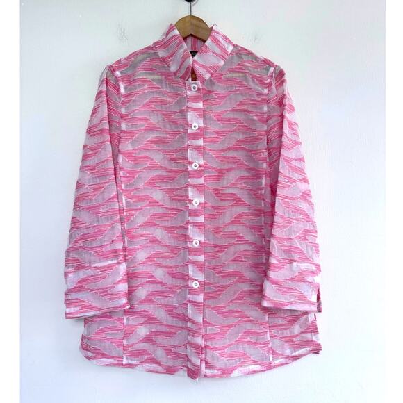 CARLISLE new york light blush pink abstract semi sheer gauzy modern blouse top - Picture 1 of 12
